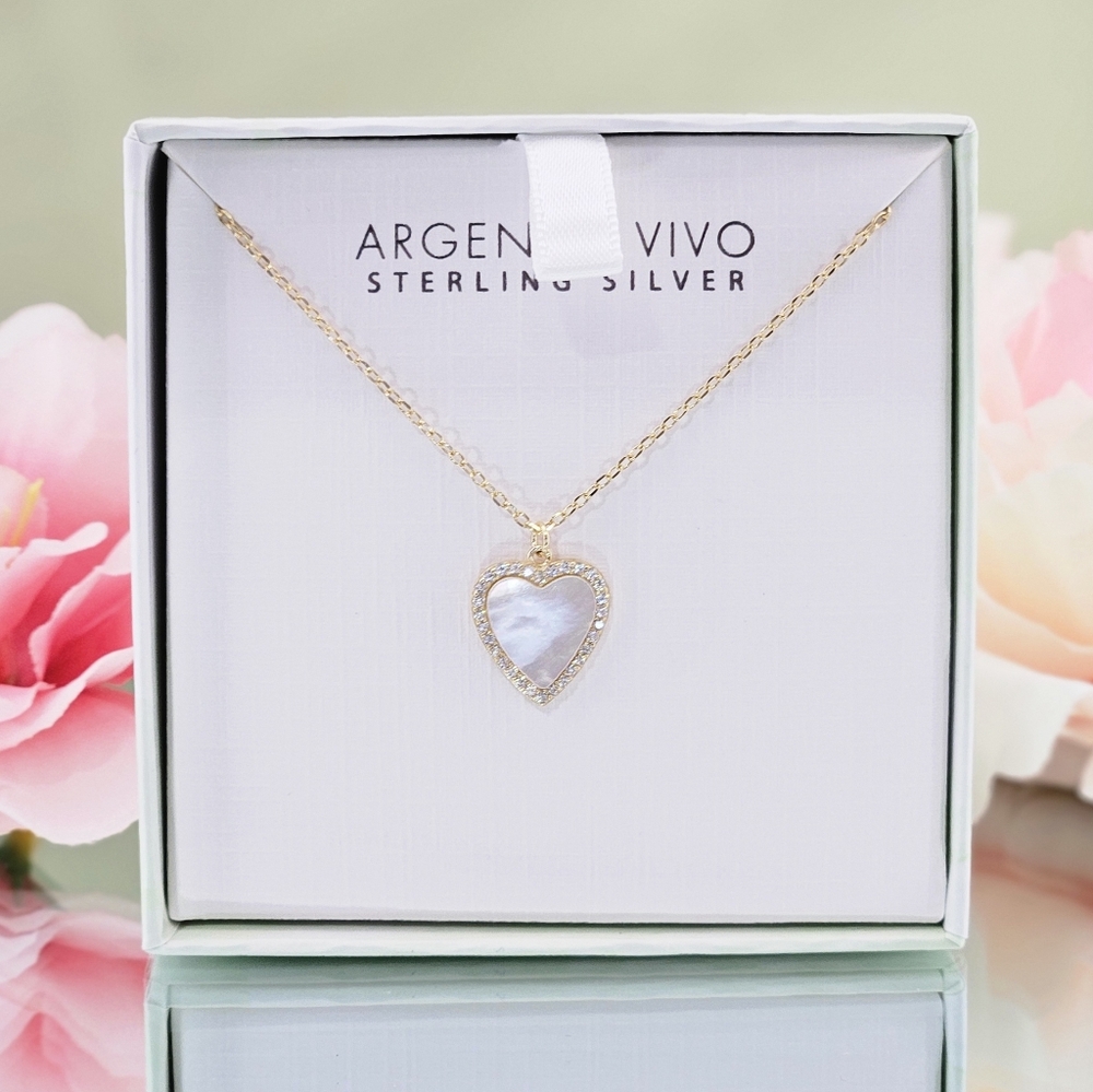 Argento Vivo Necklace Gold Tone Mother of Pearl Heart Pendant Gift Mother's Day